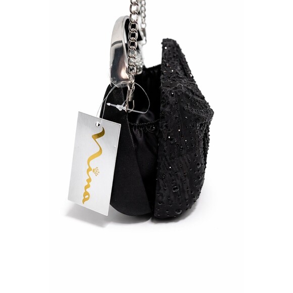 NINA Brando Black Crystal Evening Clutch Top Handle Chain Strap Formal Bag NWT - Picture 7 of 16